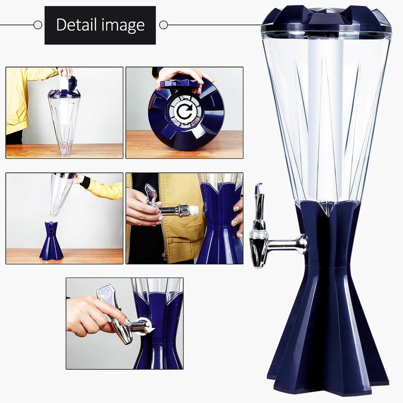 SERdeerCH 3L Beer Tower Drink Dispenser with Ice Tube & LED Light - Ideal for Home, Bar, Party - Image 3